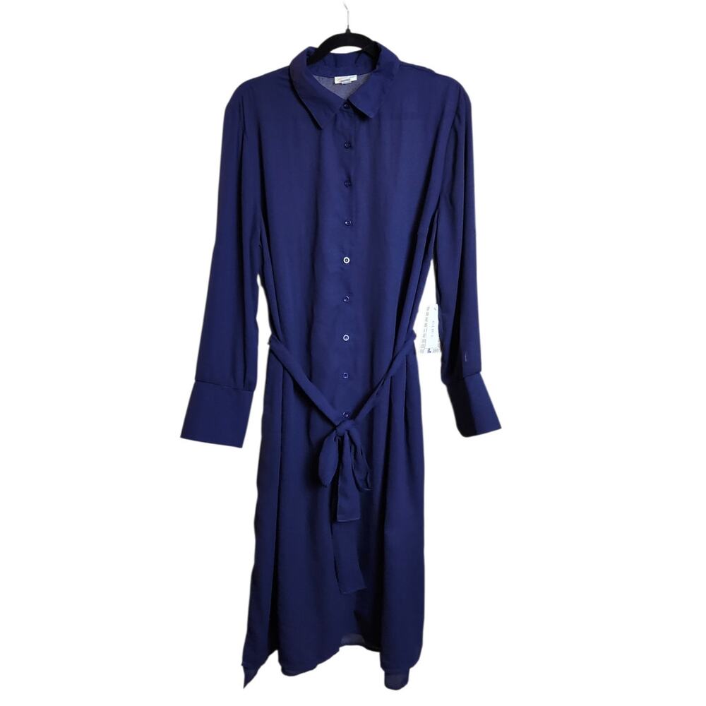 LuLaRoe Size Large Shirt Dress Navy Blue Button-Down Belted - NWT
